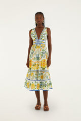 Off-White Emily Floral Tapestry Rope Ties Midi Dress - FARM Rio EMILY FLORAL TAPESTRY OFF-WHITE