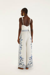 Off-White Flowers Arch Euroflax Premium Linen Maxi Jumpsuit - FARM Rio FLOWERS ARCH OFF-WHITE