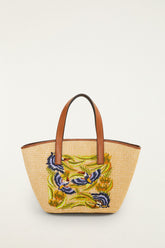 Raffia Basket Tote Bag Small - FARM Rio SUNNY PARADISE EMBROIDERY