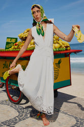 Off-White Richelieu V Neck Sleeveless Midi Dress - FARM Rio OFF-WHITE