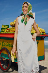 Off-White Richelieu V Neck Sleeveless Midi Dress - FARM Rio OFF-WHITE