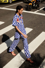 Blue Dream Checkered Lenzing Ecovero Euroflax Pants - FARM Rio DREAM CHECKERED BLUE