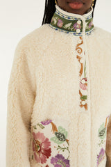 Cream Rococo Flowers Bomber Fleece Jacket - FARM Rio ROCOCO FLOWERS CREAM