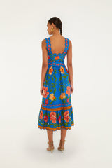 Bright Blue Rococo Flowers Lenzing Ecovero Euroflax Midi Dress - FARM Rio ROCOCO FLOWERS BRIGHT BLUE