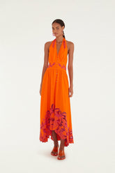 Orangee Fruit Richelieu Artisanal Lenzing Ecovero Euroflax Maxi Dress - FARM Rio ORANGE
