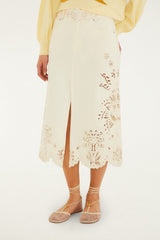 Beige Geometric Richelieu Twill Midi Skirt - FARM Rio BEIGE