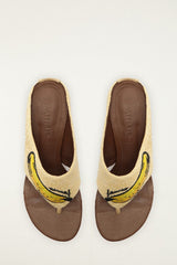 Raffia Embroidered Icons Kitten Heeled Sandal - FARM Rio WALNUT BANANA