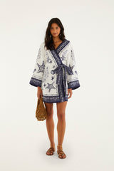 Off-White Coast Scarf Euroflax Premium Linen Mini Dress - FARM Rio COAST SCARF OFF-WHITE