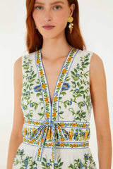 Off-White Emily Floral Tapestry Ruffled Mini Dress - FARM Rio EMILY FLORAL TAPESTRY OFF-WHITE