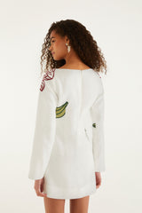 Off-White Flower Embroidered Long Sleeve Mini Dress - FARM Rio OFF-WHITE