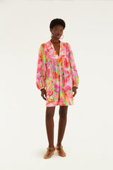 Multicolor Artsy Flora Lenzing Ecovero Euroflax Mini Dress - FARM Rio ARTSY FLORA GREEN
