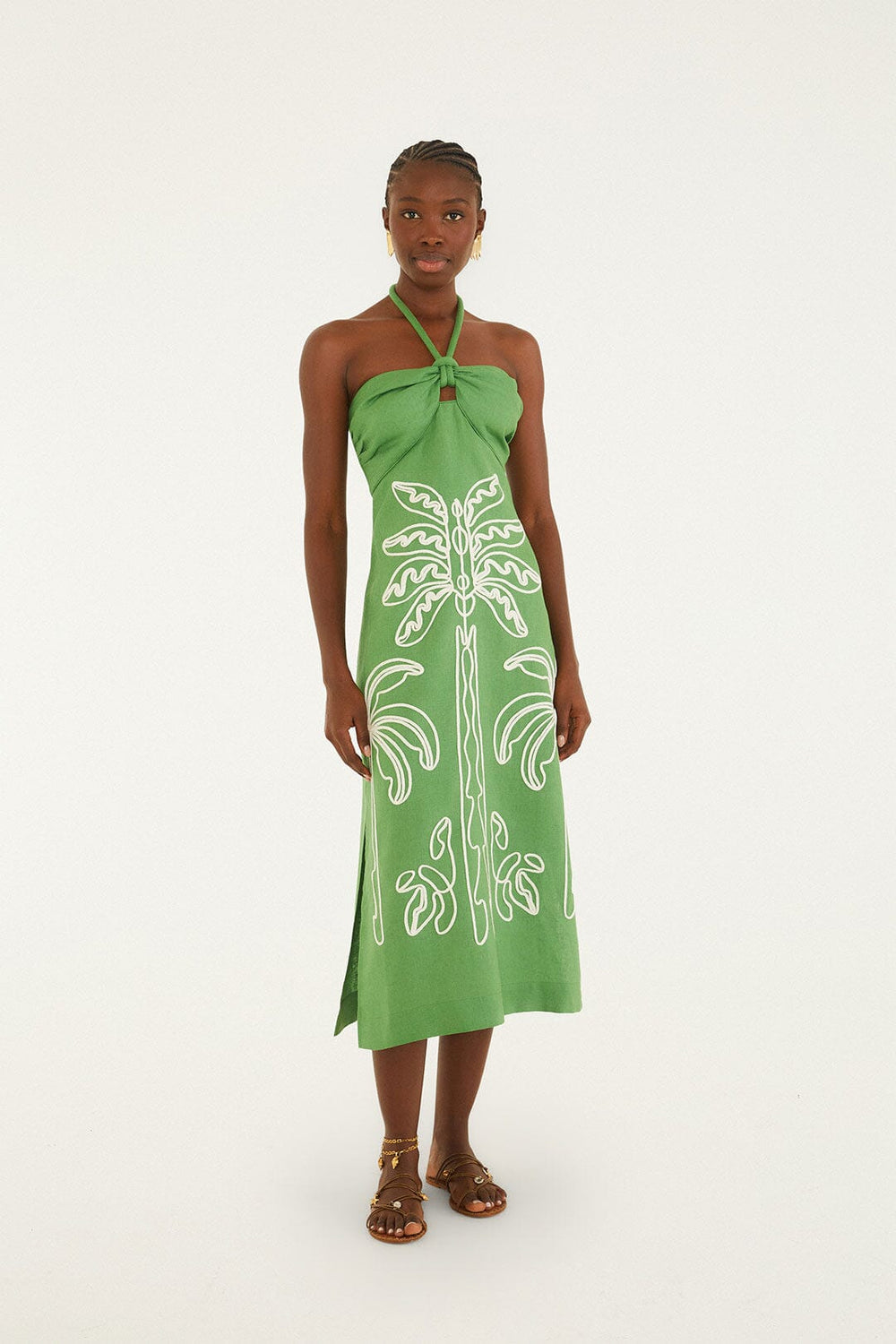 Green Palm Tree Embroidered Midi Dress - FARM Rio GREEN