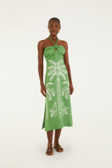Green Palm Tree Embroidered Midi Dress - FARM Rio GREEN