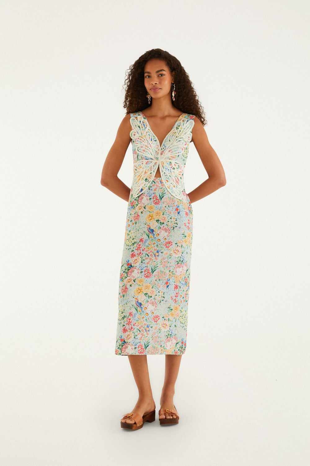 Multicolor Rendeira 3d Bodice Euroflax Premium Linen Midi Dress - FARM Rio RENDEIRA MULTICOLOR