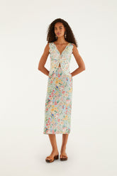 Multicolor Rendeira 3d Bodice Euroflax Premium Linen Midi Dress - FARM Rio RENDEIRA MULTICOLOR