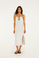 Off-White Shell Bodice Pearl Midi Dress - FARM Rio OFF-WHITE
