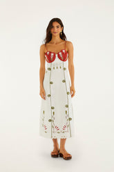 Off-White Tulip Richelieu Embroidered Midi Dress - FARM Rio OFF-WHITE