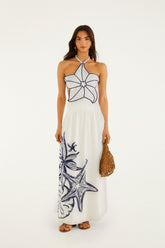 Off-White Coast Stars 3d Bodice Lenzing Ecovero Euroflax Maxi Dress - FARM Rio COAST STARS OFF-WHITE