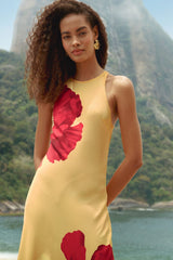 Light Yellow Poppy Flowers Sleeveless Lenzing Ecovero Viscose Maxi Dress - FARM Rio POPPY FLOWERS LIGHT YELLOW