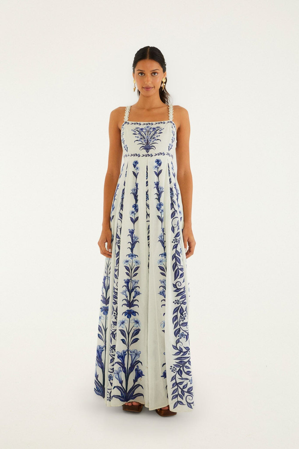 Off-White Flowers Arch Pleats Maxi Dress - FARM Rio FLOWERS ARCH OFF-WHITE