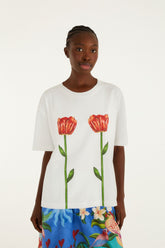 White Tropical Rose Organic Cotton T-Shirt - FARM Rio OFF-WHITE