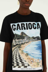 Black Landscape Carioca Organic Cotton Relaxed T-Shirt - FARM Rio BLACK