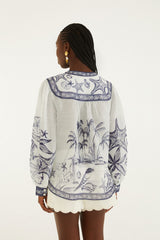 Off-White Coast Scarf Long Sleeve Blouse - FARM Rio COAST SCARF OFF-WHITE
