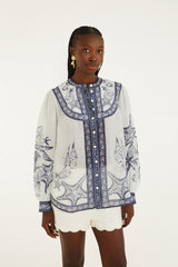 Off-White Coast Scarf Long Sleeve Blouse - FARM Rio COAST SCARF OFF-WHITE