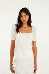 Off-White 3d Flowers Puff Sleeve Blouse - FARM Rio OFF-WHITE