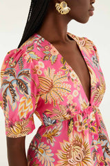 Pink Ligia Floral Puff Sleeve Organic Cotton Blouse - FARM Rio LIGIA FLORAL PINK