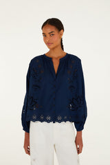 Navy Blue Artisanal Long Sleeve Blouse - FARM Rio NAVY BLUE