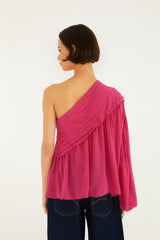 Pink 3d Rose One-Shoulder Blouse - FARM Rio PINK