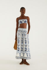 Off-White Flowers Arch Euroflax Premium Linen Maxi Skirt - FARM Rio FLOWERS ARCH OFF-WHITE