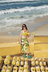 Yellow Fruit Leaves Banana Beaded Fringes Maxi Skirt - FARM Rio FRUIT LEAVES BANANA YELLOW