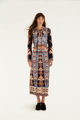 Multicolor Tapestry Fringes Knit Skirt - FARM Rio EMBROIDERED TAPESTRY BLUE
