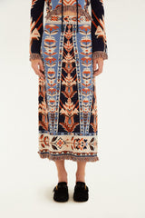 Multicolor Tapestry Fringes Knit Skirt - FARM Rio EMBROIDERED TAPESTRY BLUE