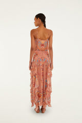 Mocha Boho Enhance Ruched Ruffled Maxi Skirt - FARM Rio BOHO ENCHANCE MOCHA
