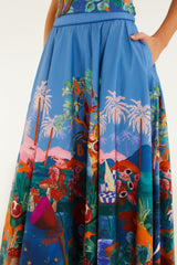 Multicolor Dream Landscape Organic Cotton Midi Skirt - FARM Rio DREAM LANDSCAPE MULTICOLOR
