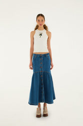 Panelled Denim Long Skirt - FARM Rio DENIM