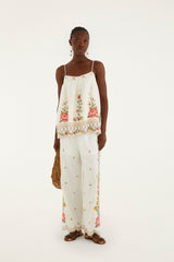 Off-White Flower Embroidery Wide-Leg Pants - FARM Rio OFF-WHITE
