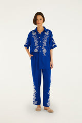 Blue Romantic Embroidered Lenzing Ecovero Euroflax Pants - FARM Rio BLUE