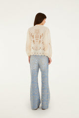 Denim Eyelet Pockets Flare Pants - FARM Rio DENIM