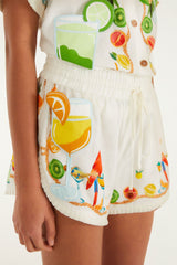 Off-White Tropical Royalty 3d Details Euroflax Premium Linen Shorts - FARM Rio TROPICAL ROYALTY OFF-WHITE