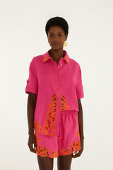Pink Fruit Richelieu Artisanal Euroflax Premium Linen Shorts - FARM Rio PINK