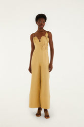 Sand 3d Flowers Euroflax Premium Linen Jumpsuit - FARM Rio SAND
