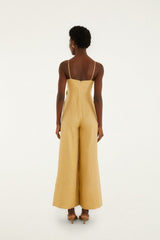 Sand 3d Flowers Euroflax Premium Linen Jumpsuit - FARM Rio SAND