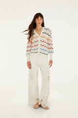 Colorful Stripes Knit Cardigan - FARM Rio OFF-WHITE