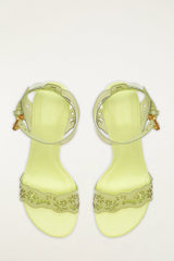 Green Lace Jelly Kitten Heeled Sandal - FARM Rio PEAR GREEN