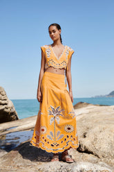 Camel Tropi Embroidery Skirt - FARM Rio TROPI EMBROIDERY CAMEL