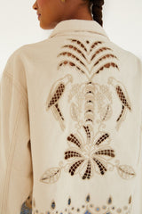 Beige Denim Canva Richelieu Jacket - FARM Rio OFF-WHITE